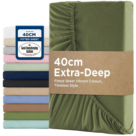 2000TC Hotel Quality Fitted Sheets - 2 Piece Fitted Sheets  -Breathable Bedding - Wrinkle, Fade, Stain Resistant- 16inch/40cm Deep Pocket Fitted Bed Sheets-Wrinkle and Fade Resistant,(Olive green,Single)