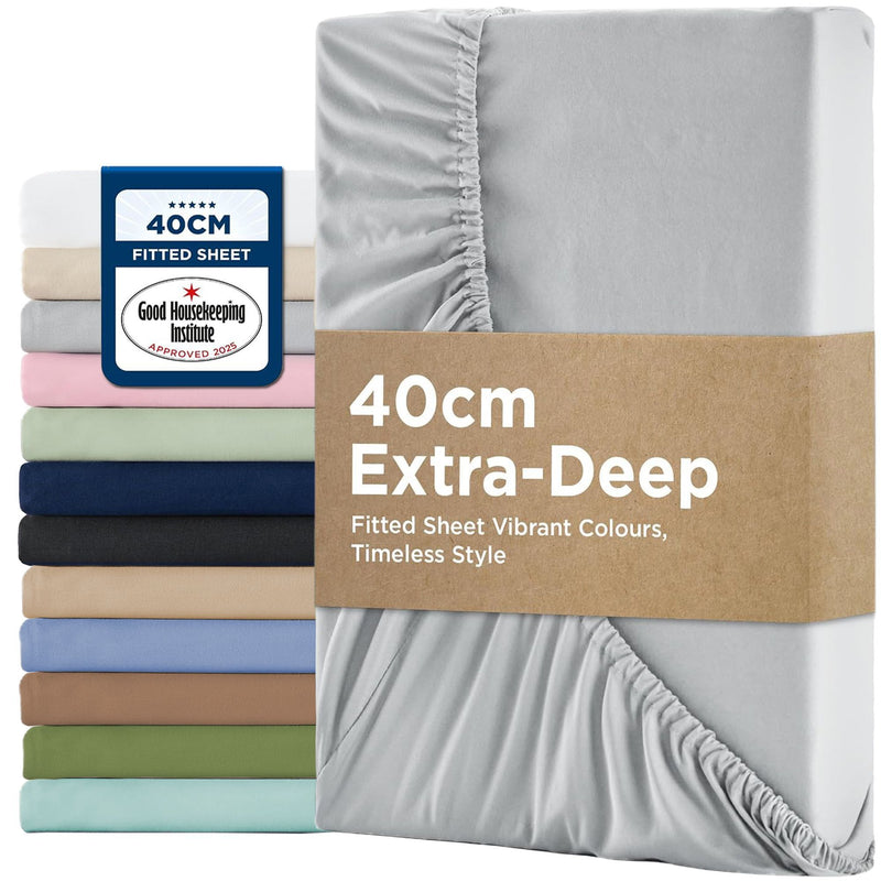 2000TC Hotel Quality Fitted Sheets - 2 Piece Fitted Sheets  -Breathable Bedding - Wrinkle, Fade, Stain Resistant- 16inch/40cm Deep Pocket Fitted Bed Sheets-Wrinkle and Fade Resistant,(Silver-gray,Single)