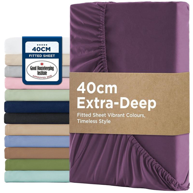 2000TC Hotel Quality Fitted Sheets - 2 Piece Fitted Sheets  -Breathable Bedding - Wrinkle, Fade, Stain Resistant- 16inch/40cm Deep Pocket Fitted Bed Sheets-Wrinkle and Fade Resistant,(Purple,Super King)