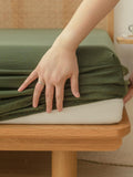 100% Cotton Fitted Sheet - Super Soft 40cm Deep Pocket Bottom Sheets - White Elastic Sheet（Double,Olive green)