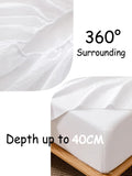 100% Cotton Fitted Sheet - Super Soft 40cm Deep Pocket Bottom Sheets - White Elastic Sheet（King,White)