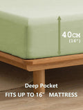 100% Cotton Fitted Sheet - Super Soft 40cm Deep Pocket Bottom Sheets - White Elastic Sheet（King,Green beans)