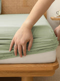 100% Cotton Fitted Sheet - Super Soft 40cm Deep Pocket Bottom Sheets - White Elastic Sheet（Queen,Green beans)