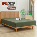 100% Cotton Fitted Sheet - Super Soft 40cm Deep Pocket Bottom Sheets - White Elastic Sheet（Queen,Olive green)