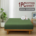 100% Cotton Fitted Sheet - Super Soft 40cm Deep Pocket Bottom Sheets - White Elastic Sheet（Queen,Olive green)