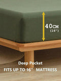 100% Cotton Fitted Sheet - Super Soft 40cm Deep Pocket Bottom Sheets - White Elastic Sheet（Super King,Olive green)