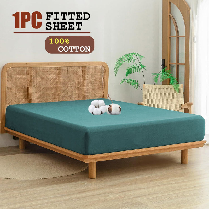 100% Cotton Fitted Sheet - Super Soft 40cm Deep Pocket Bottom Sheets - White Elastic Sheet（Super King,Biscay blue)