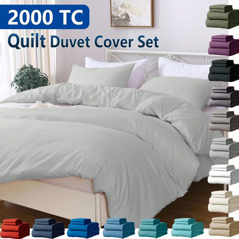 Hotel Soft Microfiber Duvet Cover Set-2000TC Quilt Cover Set & Pillowcases -1 Donna Cover Zipper Closure & 1 x Pillowcases-Breathable Bedding - Wrinkle, Fade, Stain Resistant(Silver-gray,Double)