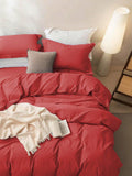 Hotel Soft Microfiber Duvet Cover Set-2000TC Quilt Cover Set & Pillowcases -1 Donna Cover Zipper Closure & 1 x Pillowcases-Breathable Bedding - Wrinkle, Fade, Stain Resistant(Red,King)