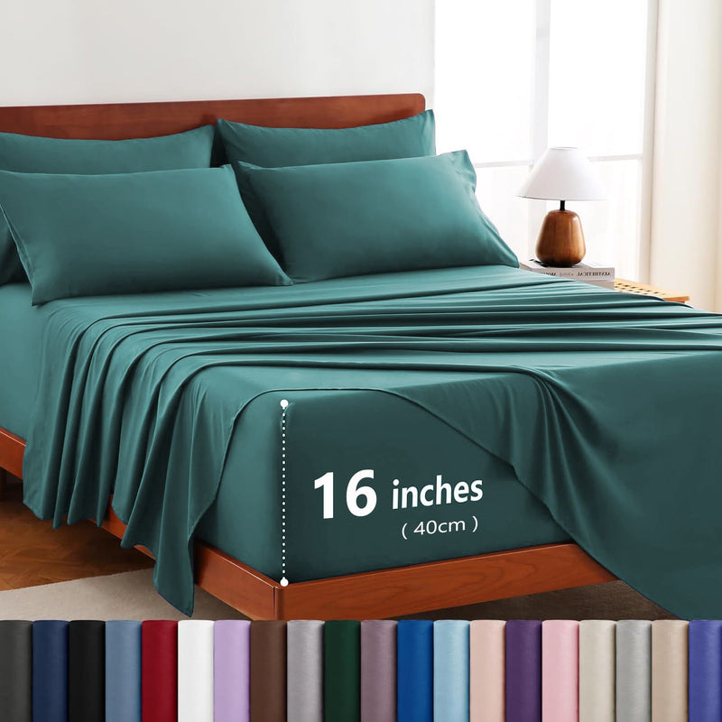 Hotel Soft Bed Sheet Set- Bedding Sheets & Pillowcases -Breathable Bedding - Wrinkle, Fade, Stain Resistant-Deep Pocket Flat Fitted Bed Sheet Set(Biscay blue,King)