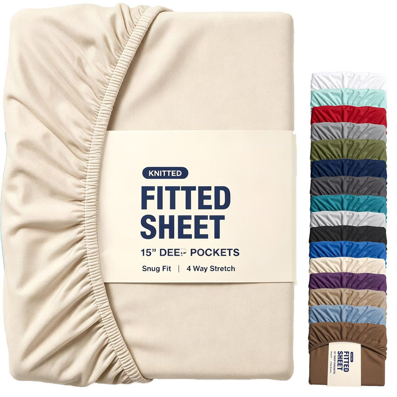 Hotel Quality Fitted Sheet - 1 Piece Fitted Sheet  -Breathable Bedding - Wrinkle, Fade, Stain Resistant- 16inch/40cm Deep Pocket Fitted Bed Sheet-Wrinkle and Fade Resistant,(Cream White,King)