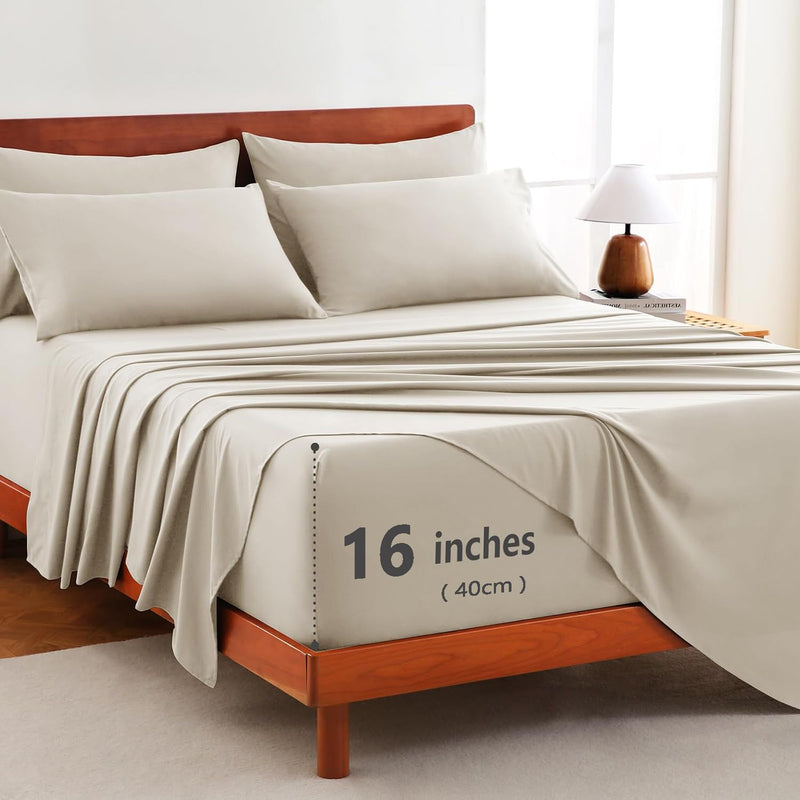 Hotel Soft Bed Sheet Set- Bedding Sheets & Pillowcases -Breathable Bedding - Wrinkle, Fade, Stain Resistant-Deep Pocket Flat Fitted Bed Sheet Set(Cream White,King Single)