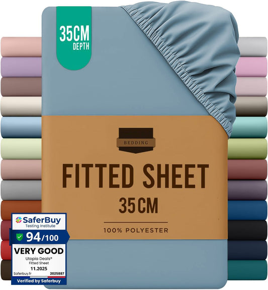 Hotel Quality Fitted Sheet - 1 Piece Fitted Sheet  -Breathable Bedding - Wrinkle, Fade, Stain Resistant- 16inch/40cm Deep Pocket Fitted Bed Sheet-Wrinkle and Fade Resistant,(Ocean,King Single)