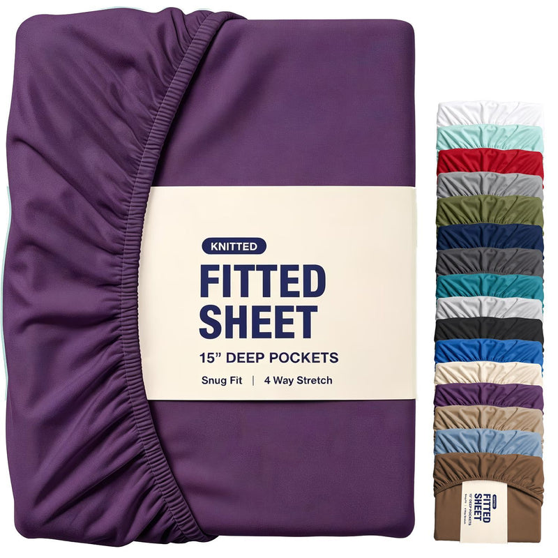 Hotel Quality Fitted Sheet - 1 Piece Fitted Sheet  -Breathable Bedding - Wrinkle, Fade, Stain Resistant- 16inch/40cm Deep Pocket Fitted Bed Sheet-Wrinkle and Fade Resistant,(Purple,King Single)