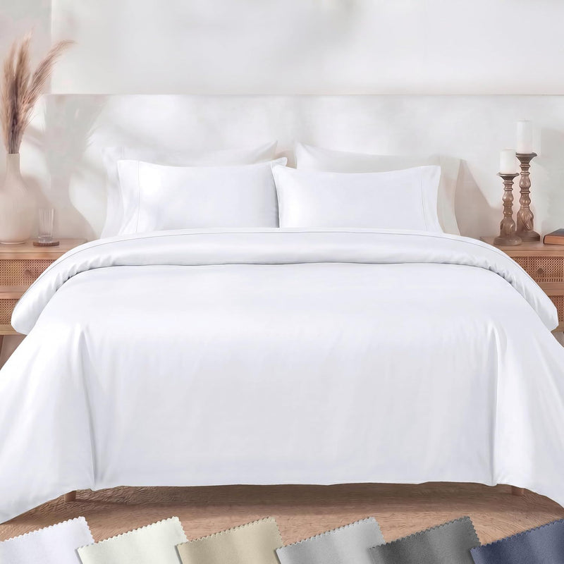Hotel Soft Microfiber Duvet Cover Set-2000TC Quilt Cover Set & Pillowcases -1 Donna Cover Zipper Closure & 1 x Pillowcases-Breathable Bedding - Wrinkle, Fade, Stain Resistant(White,Queen)