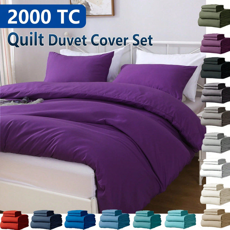 Hotel Soft Microfiber Duvet Cover Set-2000TC Quilt Cover Set & Pillowcases -1 Donna Cover Zipper Closure & 1 x Pillowcases-Breathable Bedding - Wrinkle, Fade, Stain Resistant(Purple,Queen)