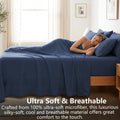 Hotel Soft Bed Sheet Set- Bedding Sheets & Pillowcases -Breathable Bedding - Wrinkle, Fade, Stain Resistant-Deep Pocket Flat Fitted Bed Sheet Set(Navy,Queen)