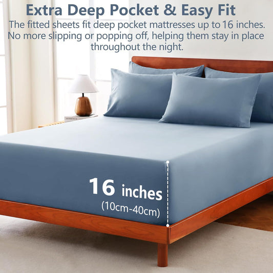 Hotel Soft Bed Sheet Set- Bedding Sheets & Pillowcases -Breathable Bedding - Wrinkle, Fade, Stain Resistant-Deep Pocket Flat Fitted Bed Sheet Set(Ocean,Single)
