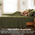 Hotel Soft Bed Sheet Set- Bedding Sheets & Pillowcases -Breathable Bedding - Wrinkle, Fade, Stain Resistant-Deep Pocket Flat Fitted Bed Sheet Set(Olive green,Single)