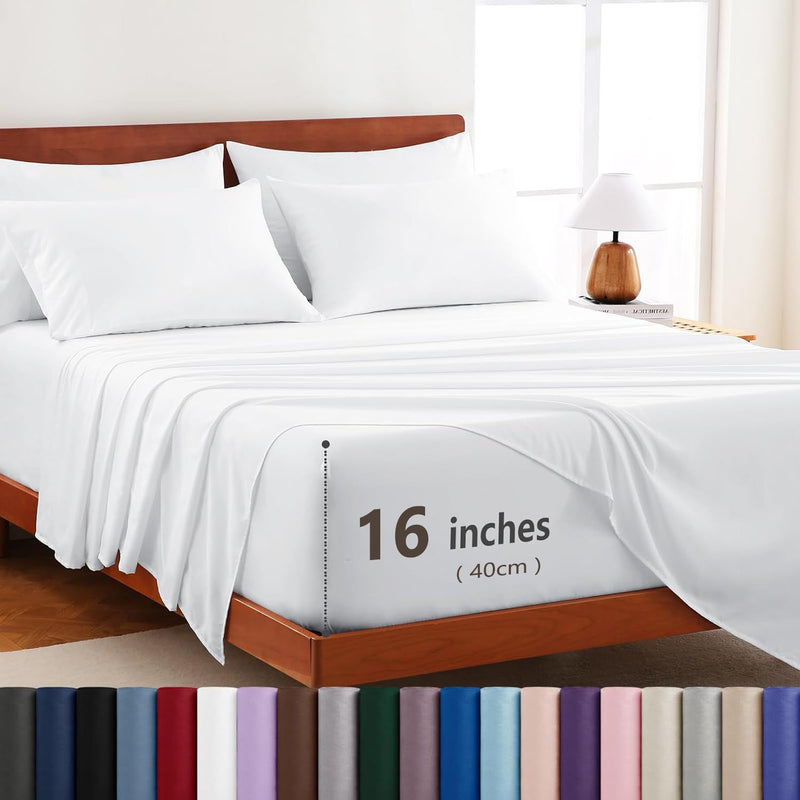 Hotel Soft Bed Sheet Set- Bedding Sheets & Pillowcases -Breathable Bedding - Wrinkle, Fade, Stain Resistant-Deep Pocket Flat Fitted Bed Sheet Set(Raw white,Super King)