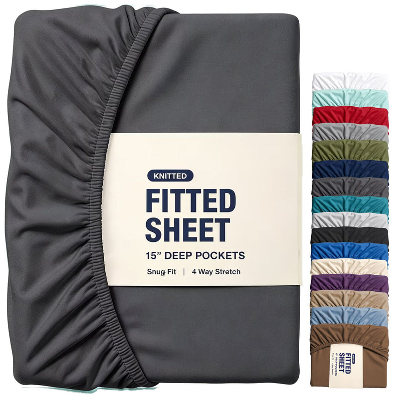 Hotel Quality Fitted Sheet - 1 Piece Fitted Sheet  -Breathable Bedding - Wrinkle, Fade, Stain Resistant- 16inch/40cm Deep Pocket Fitted Bed Sheet-Wrinkle and Fade Resistant,(Dark gray,Super King)