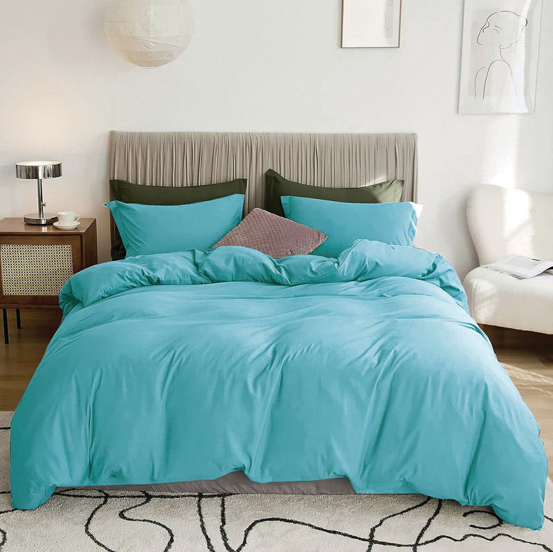 3 Piece Hotel Soft Microfiber Quilt Cover Set-2000TC Duvet/Donna Cover Set & Pillowcases -1 Quilt Cover Zipper Closure & 1 x Pillowcases-Breathable Bedding - Wrinkle, Fade, Stain Resistant(Ice Blue,Double)