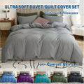 3 Piece Hotel Soft Microfiber Quilt Cover Set-2000TC Duvet/Donna Cover Set & Pillowcases -1 Quilt Cover Zipper Closure & 1 x Pillowcases-Breathable Bedding - Wrinkle, Fade, Stain Resistant(Grey,Double)