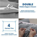 3 Piece Hotel Soft Microfiber Quilt Cover Set-2000TC Duvet/Donna Cover Set & Pillowcases -1 Quilt Cover Zipper Closure & 1 x Pillowcases-Breathable Bedding - Wrinkle, Fade, Stain Resistant(Grey,Double)