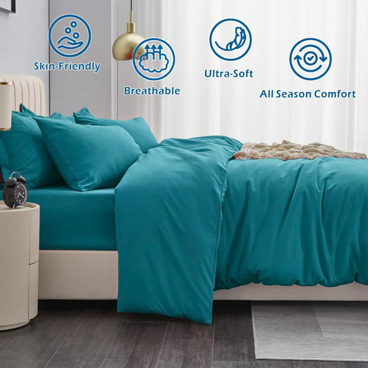 3 Piece Hotel Soft Microfiber Quilt Cover Set-2000TC Duvet/Donna Cover Set & Pillowcases -1 Quilt Cover Zipper Closure & 1 x Pillowcases-Breathable Bedding - Wrinkle, Fade, Stain Resistant(Biscay blue,Double)