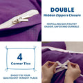 3 Piece Hotel Soft Microfiber Quilt Cover Set-2000TC Duvet/Donna Cover Set & Pillowcases -1 Quilt Cover Zipper Closure & 1 x Pillowcases-Breathable Bedding - Wrinkle, Fade, Stain Resistant(Purple,Double)
