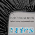 3 Piece Fitted Sheet Set- Fitted Sheet & Pillowcases -Breathable Bedding - Wrinkle, Fade, Stain Resistant- 40cm Deep Pocket Fitted Bed Sheet Set(Black,Double)
