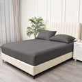 3 Piece Fitted Sheet Set- Fitted Sheet & Pillowcases -Breathable Bedding - Wrinkle, Fade, Stain Resistant- 40cm Deep Pocket Fitted Bed Sheet Set(Dark gray,Double)