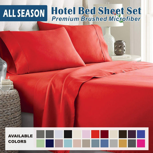 4 Piece Bed Sheet Set- Bedding Sheets & Pillowcases -Breathable Bedding - Wrinkle, Fade, Stain Resistant-Deep Pocket Flat Fitted Bed Sheet Set(Red,Double)