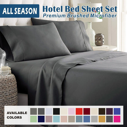 4 Piece Bed Sheet Set- Bedding Sheets & Pillowcases -Breathable Bedding - Wrinkle, Fade, Stain Resistant-Deep Pocket Flat Fitted Bed Sheet Set(Dark gray,Double)