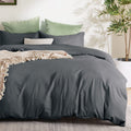 3 Piece Hotel Soft Microfiber Quilt Cover Set-2000TC Duvet/Donna Cover Set & Pillowcases -1 Quilt Cover Zipper Closure & 1 x Pillowcases-Breathable Bedding - Wrinkle, Fade, Stain Resistant(Dark gray,King)