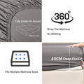 3 Piece Fitted Sheet Set- Fitted Sheet & Pillowcases -Breathable Bedding - Wrinkle, Fade, Stain Resistant- 40cm Deep Pocket Fitted Bed Sheet Set(Grey,King)