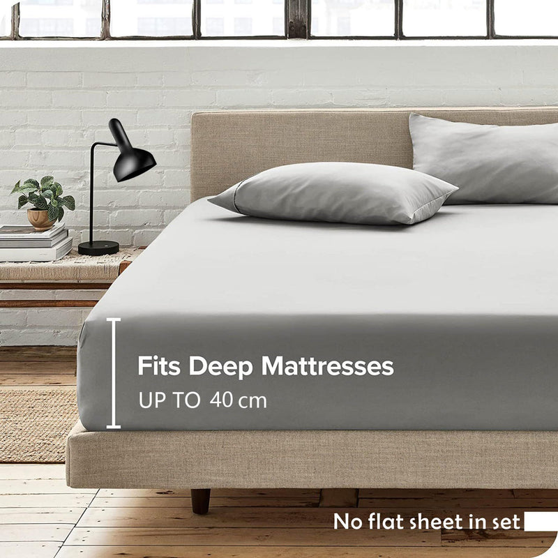 3 Piece Fitted Sheet Set- Fitted Sheet & Pillowcases -Breathable Bedding - Wrinkle, Fade, Stain Resistant- 40cm Deep Pocket Fitted Bed Sheet Set(Silver-gray,King)