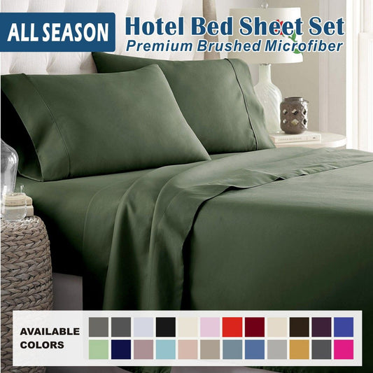 4 Piece Bed Sheet Set- Bedding Sheets & Pillowcases -Breathable Bedding - Wrinkle, Fade, Stain Resistant-Deep Pocket Flat Fitted Bed Sheet Set(Olive green,King)