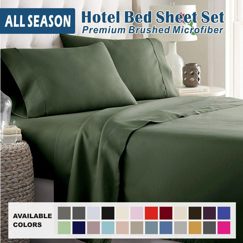 4 Piece Bed Sheet Set- Bedding Sheets & Pillowcases -Breathable Bedding - Wrinkle, Fade, Stain Resistant-Deep Pocket Flat Fitted Bed Sheet Set(Olive green,King)