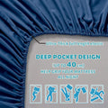 Hotel Quality Fitted Sheet - 1 Piece Fitted Sheet  -Breathable Bedding - Wrinkle, Fade, Stain Resistant- 16inch/40cm Deep Pocket Fitted Bed Sheet-Wrinkle and Fade Resistant,(Navy,King)