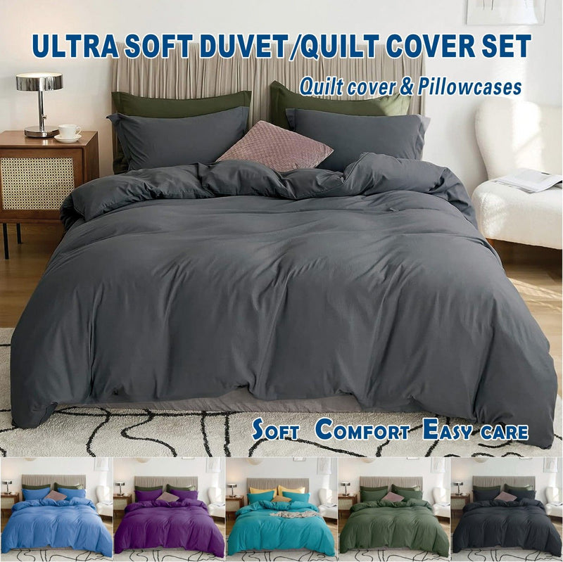 2 Piece Hotel Soft Microfiber Quilt Cover Set-2000TC Duvet/Donna Cover Set & Pillowcases -1 Quilt Cover Zipper Closure & 1 x Pillowcases-Breathable Bedding - Wrinkle, Fade, Stain Resistant(Dark gray,King Single)