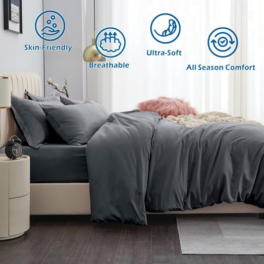 2 Piece Hotel Soft Microfiber Quilt Cover Set-2000TC Duvet/Donna Cover Set & Pillowcases -1 Quilt Cover Zipper Closure & 1 x Pillowcases-Breathable Bedding - Wrinkle, Fade, Stain Resistant(Dark gray,King Single)
