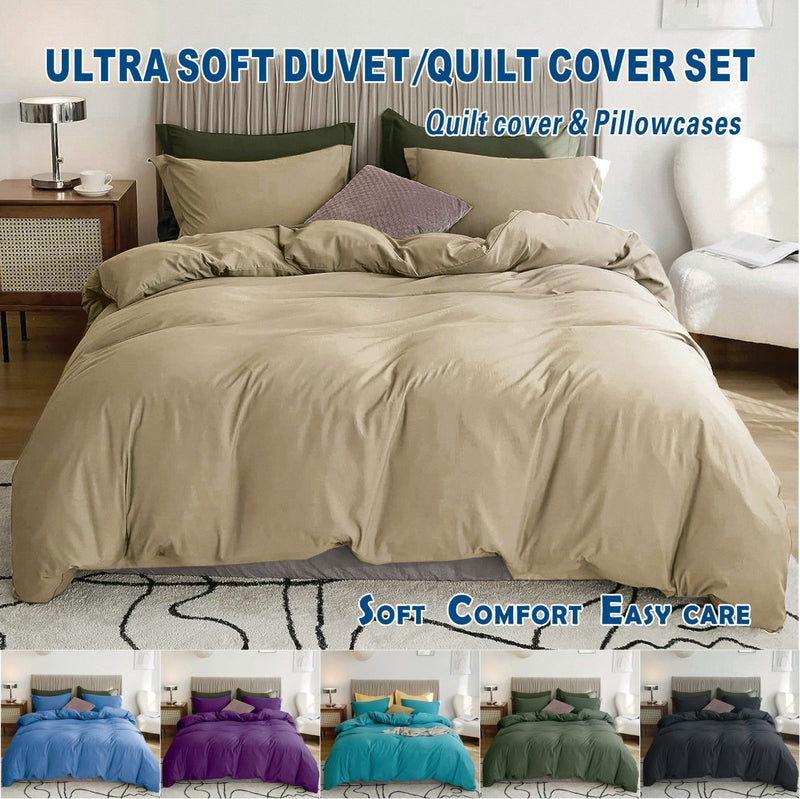 2 Piece Hotel Soft Microfiber Quilt Cover Set-2000TC Duvet/Donna Cover Set & Pillowcases -1 Quilt Cover Zipper Closure & 1 x Pillowcases-Breathable Bedding - Wrinkle, Fade, Stain Resistant(Camel Beige,King Single)