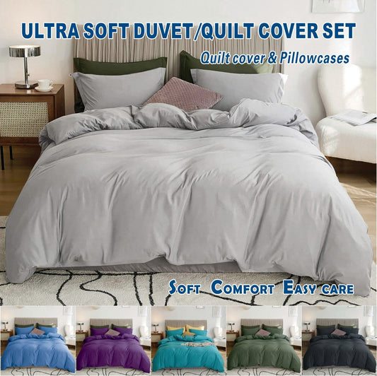 2 Piece Hotel Soft Microfiber Quilt Cover Set-2000TC Duvet/Donna Cover Set & Pillowcases -1 Quilt Cover Zipper Closure & 1 x Pillowcases-Breathable Bedding - Wrinkle, Fade, Stain Resistant(Silver-gray,King Single)