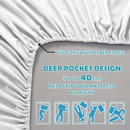 Hotel Quality Fitted Sheet - 1 Piece Fitted Sheet  -Breathable Bedding - Wrinkle, Fade, Stain Resistant- 16inch/40cm Deep Pocket Fitted Bed Sheet-Wrinkle and Fade Resistant,(White,King Single)