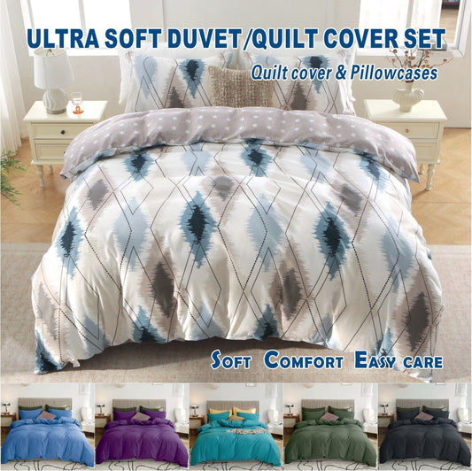 3 Piece Hotel Soft Microfiber Quilt Cover Set-2000TC Duvet/Donna Cover Set & Pillowcases -1 Quilt Cover Zipper Closure & 1 x Pillowcases-Breathable Bedding - Wrinkle, Fade, Stain Resistant(Modern Geometric,Queen)