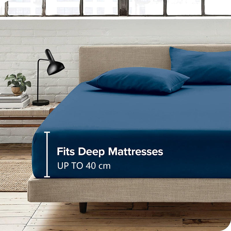 3 Piece Fitted Sheet Set- Fitted Sheet & Pillowcases -Breathable Bedding - Wrinkle, Fade, Stain Resistant- 40cm Deep Pocket Fitted Bed Sheet Set(Navy,Queen)