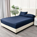 3 Piece Fitted Sheet Set- Fitted Sheet & Pillowcases -Breathable Bedding - Wrinkle, Fade, Stain Resistant- 40cm Deep Pocket Fitted Bed Sheet Set(Navy,Queen)