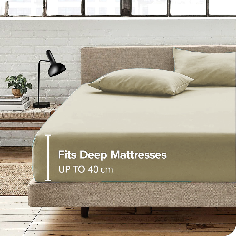 3 Piece Fitted Sheet Set- Fitted Sheet & Pillowcases -Breathable Bedding - Wrinkle, Fade, Stain Resistant- 40cm Deep Pocket Fitted Bed Sheet Set(Cream White,Queen)