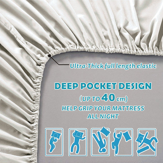 4 Piece Bed Sheet Set- Bedding Sheets & Pillowcases -Breathable Bedding - Wrinkle, Fade, Stain Resistant-Deep Pocket Flat Fitted Bed Sheet Set(Raw white,Queen)